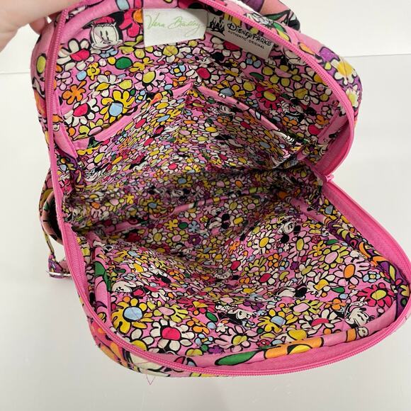 Disney Vera Bradley Mousing Around Mickey Minnie Flap Backpack Pink Floral - Picture 11 of 15